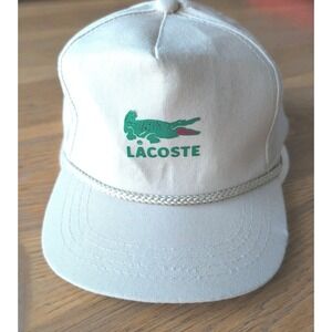 Vintage 80s Lacoste Snapback Hat, Alligator Patch,  Beige Cap With Rope